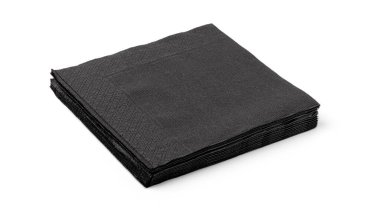 Beyaz arkaplanda siyah temiz kağıt mendiller, üst görünüm