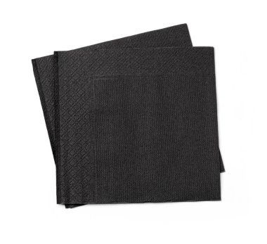 Beyaz arkaplanda siyah temiz kağıt mendiller, üst görünüm