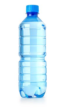 Blue plastic small water bottle isolated on white background with clipping path clipart