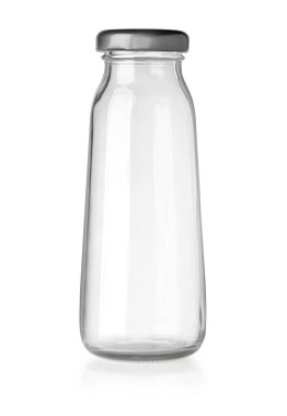 Yemek için boş cam kavanozu ve kırpma yolu olan beyaz üzerine konserve yiyeceği kapat