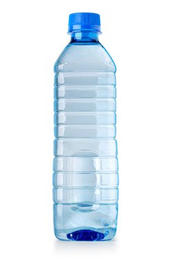 Blue plastic small water bottle isolated on white background with clipping path clipart