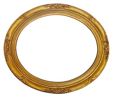 Klasik oval altın çerçeve, kırpma yolu olan beyaza izole edilmiş.