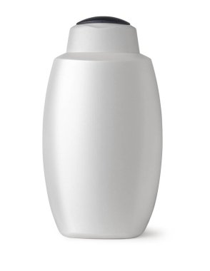 Siyah kapaklı, boş beyaz plastik kozmetik şişe. Ürün tasarımını sergilemek için mükemmel.