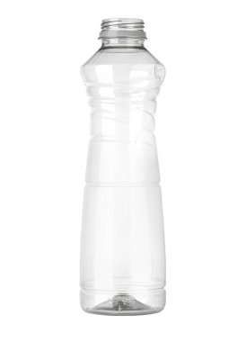 Beyaz arka planda izole edilmiş boş plastik şişe, geri dönüşüm, plastik atık ve çevre sorunları gibi kavramları temsil ediyor