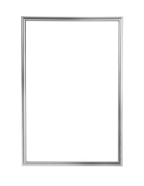 Beyaz arkaplandaki gümüş resim çerçevesi özel görüntü için beyaz alanı izole ediyor