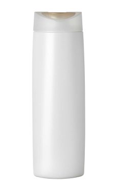 Beyaz arka planda izole edilmiş beyaz plastik şampuan ya da losyon şişesi etiketiniz için hazır.