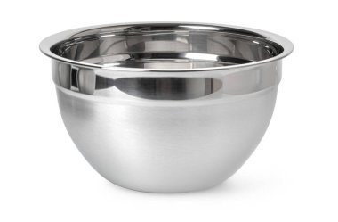 Paslanmaz çelik kase arka plandaki ışığı yansıtıyor.