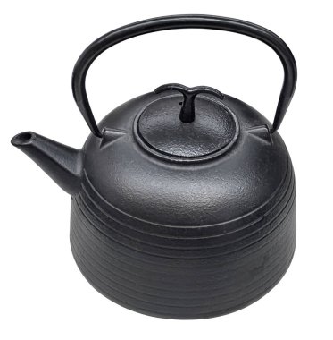 Geleneksel siyah dökme demir çaydanlık şeffaf arka planda izole, çay severler ve mutfak eşyaları tasarımları için ideal