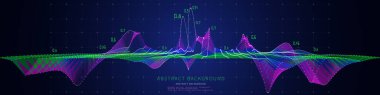 Soyut arkaplan renk poli ızgarası ve koyu mavi üzerine veri içerir. Teknoloji 3D dalgalı çokgonaly konsepti. Büyük veri. Grafik verilerinin sunum analizi. İş, bilim ve teknoloji veri analizi için pankart.   
