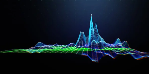 摘要背景中含有解焦的多网格 技术3D波浪形多边形概念 图形数据的表示分析 科学和技术数据分析代表旗 大数据 — 图库照片
