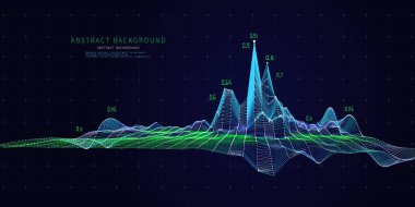Soyut arkaplan renk ızgarası ve karanlık hakkında veri içerir. Sanal uzayda 3D dalgalı çokgonaly teknolojisi. İş, bilim ve teknoloji veri analizi sunumu için afiş. Büyük Veri.   
