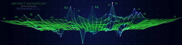 抽象背景包括彩色线框和暗色数据 三维波状多边形概念在虚拟空间中的应用 科学和技术数据分析代表旗 大数据 — 图库矢量图片