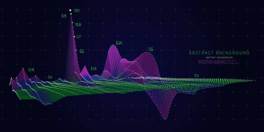 Soyut arkaplan renk poli ızgarası ve koyu mavi üzerine veri içerir. Teknoloji 3D dalgalı çokgonaly konsepti. Grafik verilerinin sunum analizi. İş, bilim ve teknoloji veri analizi sunumu için afiş. Büyük veri.  