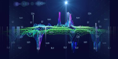 Soyut arkaplan çizgilerden ve noktadan renk teli içerir. Sanal uzayda üç boyutlu teknoloji çokgonaly konsepti. İş, bilim ve teknoloji veri analizi sunumu için afiş. Büyük Veri.   