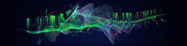 Soyut arkaplan bulanık çizgiler ve verilerle ağ içinde renk ızgarası içerir. Sanal uzayda teknoloji 3 boyutlu kablo birleştirme kavramı. İş, bilim ve teknoloji veri analizleri için pankart. 