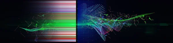 Abstract  background contain color grid in web with blurred lines and data. Technology 3d wireframe interlacement concept in virtual space. Big Data.  Banner for business, science and technology data analytics.