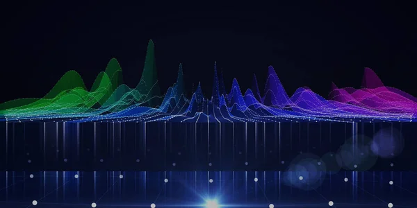Abstract  background color wavy graph from dotted guides with blurred lines and spot.  Technology  wireframe  concept data in virtual space. Big Data. Banner for business, science and technology data analytics.