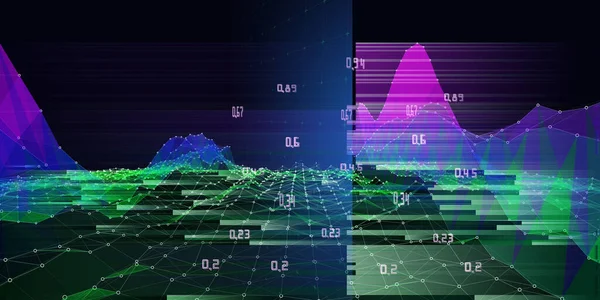 Abstract  background data graph from noisy grid and blurred lines on black. Technology  wireframe  concept data in virtual space. Banner for business, science and technology data analytics. Big Data.