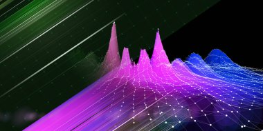 Siyah noktalardaki ve çizgilerdeki soyut arkaplan veri grafiği. Büyük Data. Sanal uzayda teknoloji konsept verileri. İş, bilim ve teknoloji veri analizleri için pankart.  