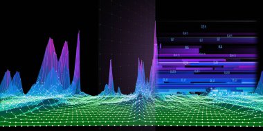 Siyah noktalardaki ve veri çizgilerindeki soyut arkaplan kablo grafiği. Büyük Data. Sanal uzayda teknoloji konsept verileri. İş, bilim ve teknoloji veri analizleri için pankart.  