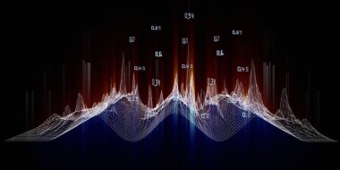 Soyut arkaplan kablosu beyaz ızgara ve verilerden bir sinüzoit grafiği oluşturur. Sanal uzayda çizgi kavramına sahip teknoloji poligonalisi. İş, bilim ve teknoloji veri analizleri için afiş. Büyük Veri.