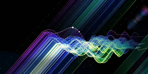 Abstract  background noisy color graph curved in a grid sinusoid  on dark. Technology  graph with data  in virtual space. Big Data. Banner for business, science and technology.