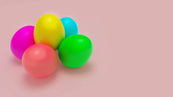 三维彩绘彩绘彩蛋 色泽均匀 有彩色彩绘空间 3D渲染色彩背景 — 图库照片