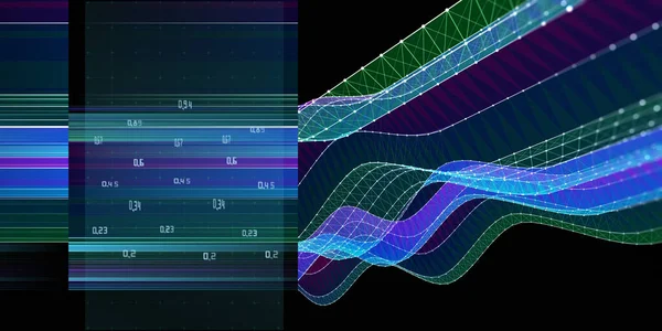 Абстрактний Фоновий Граф Вигнута Сітка Розмиті Лінії Даних Темряві Технологічний — стокове фото