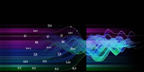 アブストラクト背景ノイズの多いグラフは 正弦波で曲線化され 暗いデータです 仮想空間内のデータを持つ技術グラフ ビッグデータ ビジネス 科学技術のバナー — ストック写真