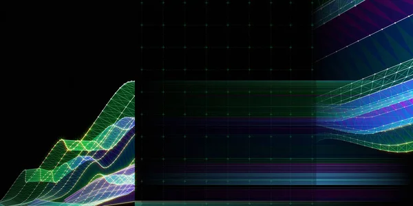 Abstraktní Graf Pozadí Zakřivené Mřížky Rozmazané Čáry Tmavé Technologický Graf — Stock fotografie