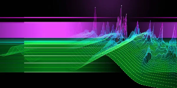 Abstrakcyjny Hałaśliwy Wykres Tła Zakrzywiony Sinusoidzie Ciemku Wykres Technologiczny Siatką — Zdjęcie stockowe