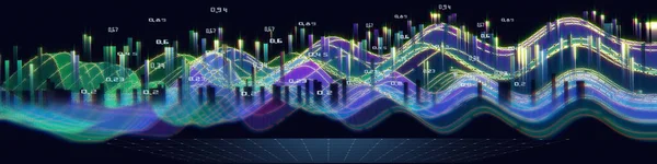 アブストラクト背景グラフは 暗い上にグリッドと線のデータを湾曲 仮想空間におけるテクノロジーグラフ ビッグデータ ビジネス 科学技術のバナー — ストック写真