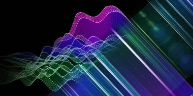 Soyut arkaplan grafiği eğrilmiş ızgara ve bulanık çizgi verisi siyah üzerine. Teknoloji veri konsepti. İş, bilim ve teknoloji afişi. Büyük Veri.  