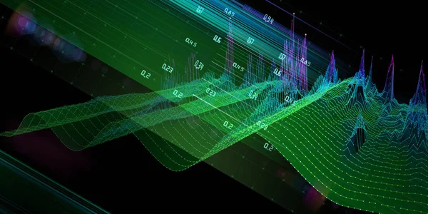 Abstrakcyjny Hałaśliwy Wykres Tła Zakrzywiony Sinusoidzie Ciemku Wykres Technologii Skrzynkami — Zdjęcie stockowe