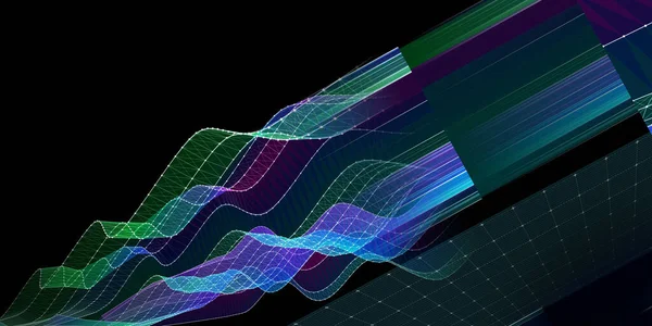 Абстрактний Фоновий Граф Вигнута Сітка Розмиті Лінії Даних Темряві Технологічна — стокове фото