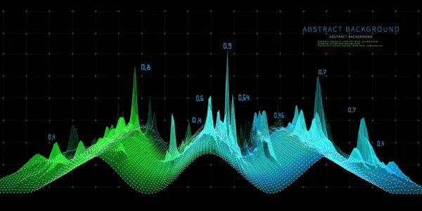 stock vector Abstract  background wireframe a sinusoid color graph on black. Big Data. Technology polygonaly concept  in virtual space. Banner for business, science and technology data analytics. 