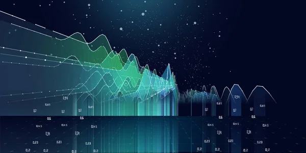 Abstrakt Bakgrund Graf Vågiga Färglinjer Med Prickar Och Data Mörker — Stockfoto