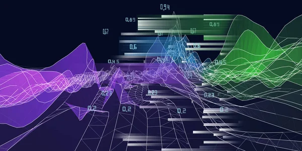摘要背景白网格在彩色图上的应用 虚拟空间中的技术线框交织概念 大数据 科学和技术横幅 — 图库照片