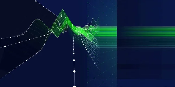 要旨暗所で線がぼけている背景グラフ波状グリッド ビッグデータ 仮想空間における技術ワイヤーフレーム相互接続の概念 ビジネス 科学技術データ分析のためのバナー — ストック写真