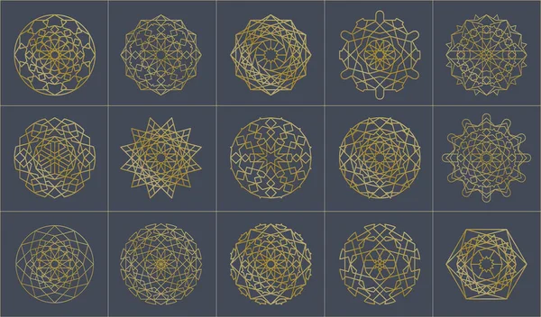 stock vector Islamic ornamental patterns templates set. Vector oriental geometric golden symbols in 3D style.