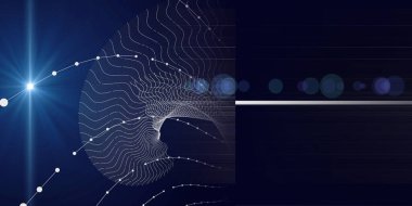 Beyaz radyal kabloyla soyut arka plan poli ızgarası ve karanlıkta nokta. Sanal uzayda bulanık çizgileri olan teknoloji kavramı. Büyük Data. İş, bilim ve teknoloji veri analizleri için pankart.