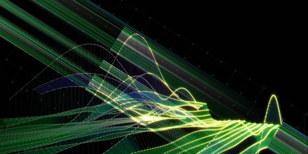 Absztrakt Háttérvilágítás Grafikon Hullámos Elmosódott Vonalak Sötétben Technológia Wireframe Koncepció — Stock Fotó