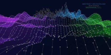 Soyut arkaplan dalgalı renk ızgarası üzerinde daireler ve çizgiler var. Büyük Data. Sanal alanda teknoloji konsepti veri dalgaları. İş, bilim ve teknoloji veri analizleri için pankart. 