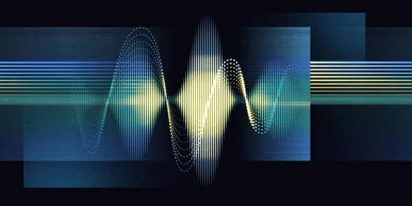 Streszczenie Tła Niebieskimi Liniami Fal Dźwiękowych Rozmytymi Liniami Czarnym Technologiczna — Zdjęcie stockowe