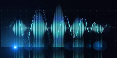 Çizgileri ve bulanık çizgileri olan soyut arkaplan grafik dalgalı ızgarası. Sanal uzayda teknolojik kablo birleştirme kavramı. İş, bilim ve teknoloji veri analizleri için afiş. Büyük Veri.