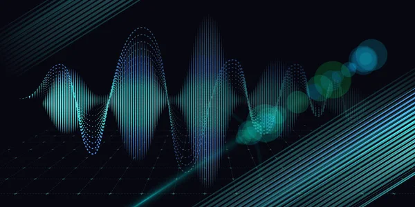 在黑暗中带有蓝色声波线的背景 从技术上讲 音频波的概念 乐波招贴画设计 — 图库照片