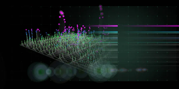 Абстрактный Фоновый Массив Проводов Размытых Линий Цветовых Точек Технология Wireframe — стоковое фото