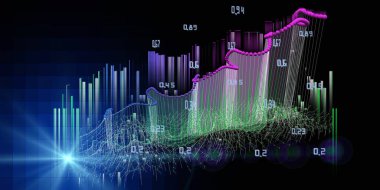 Çizgiler ve renk elementlerinden soyut arkaplan kablo grafiği. Sanal alanda teknolojik kablo konsepti. İş, bilim ve teknoloji veri analizleri için bayrak. Büyük Veri. 