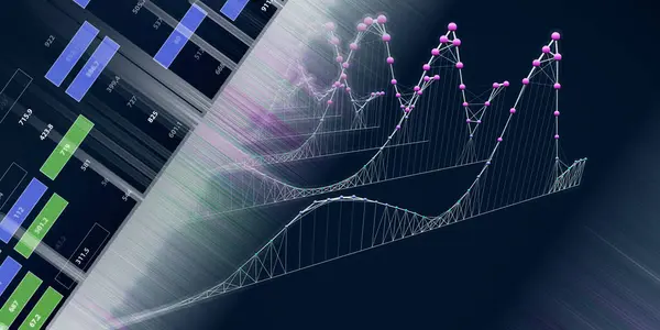 Abstract  background waving wireframe grid with data boxes. Technology concept data grid.  Banner for business, science and technology data analytics. Big Data.
