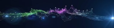 Kaotik çokgenler, noktalar ve koyu mavi çizgilerin soyut arkaplan renk grafiği. Teknoloji konsept veri şebekesi. Büyük Data. İş, bilim ve teknoloji veri analizleri için pankart.